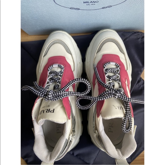 Prada Centaurus Leather Platform Trainers white and pink - Picture 4 of 16